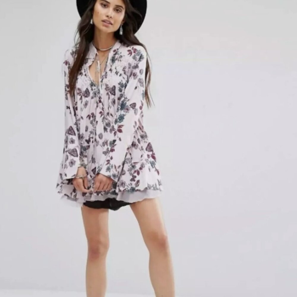 Free People Floral Tunic in White and Purple